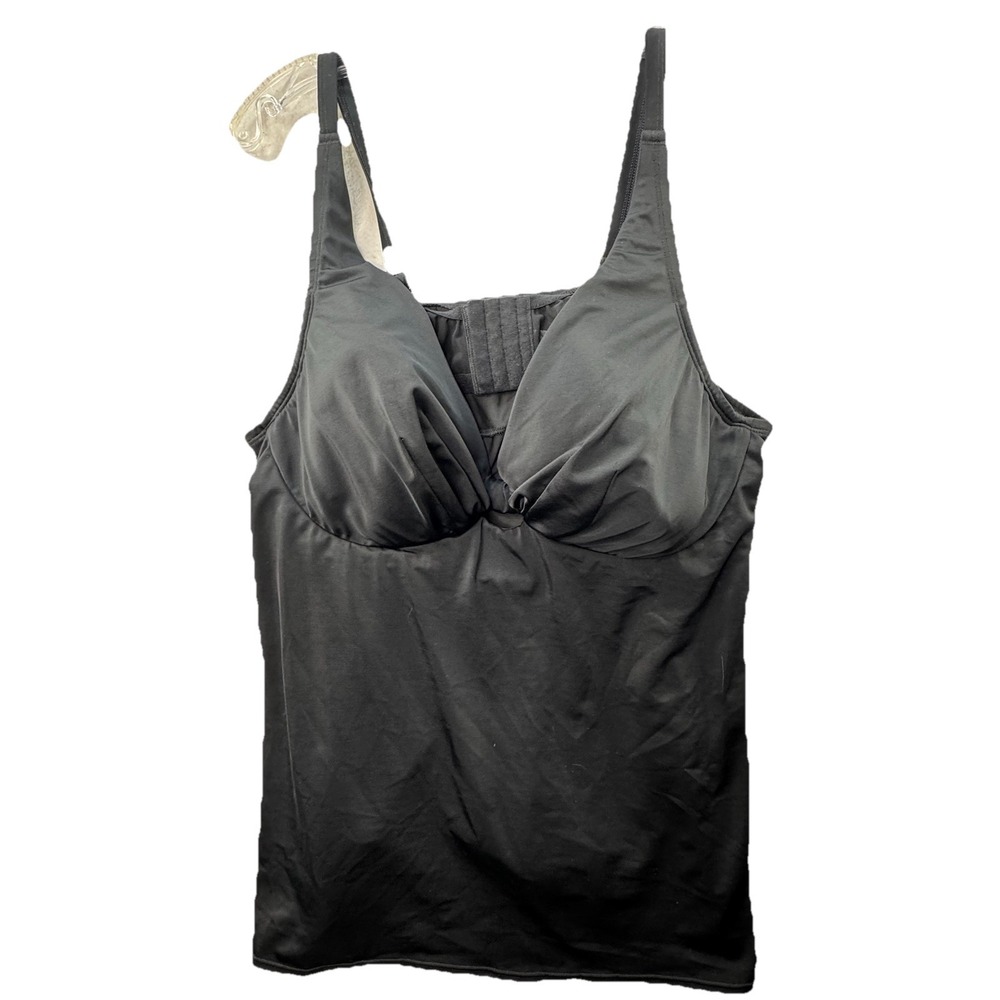 Lane Bryant Cacique Swim Lightly Lined Plunge Tankini Top Black Plus Size 42DD